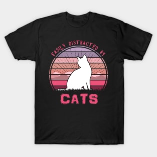 Easily Distracted By Cats Pink Sunset T-Shirt